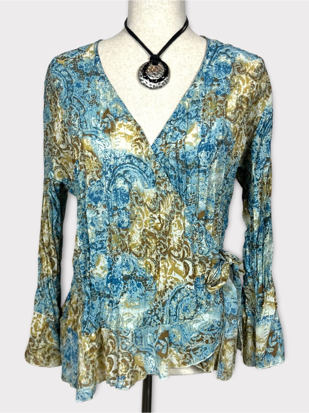 Studio 1940 Crinkle Wrap Top Large Paisley Boho Fairy Y2K Grunge